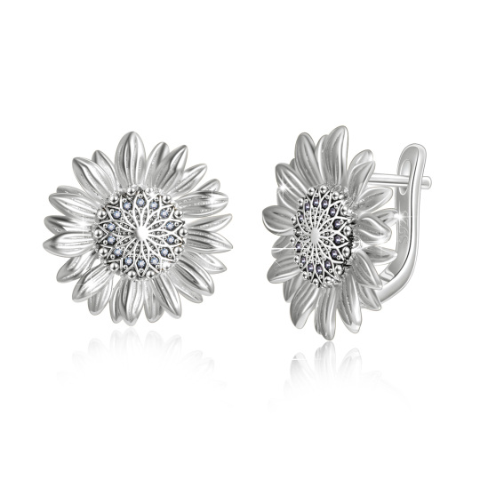 Sterling Silber Sonnenblumen-Ohrringe mit Klappverschluss