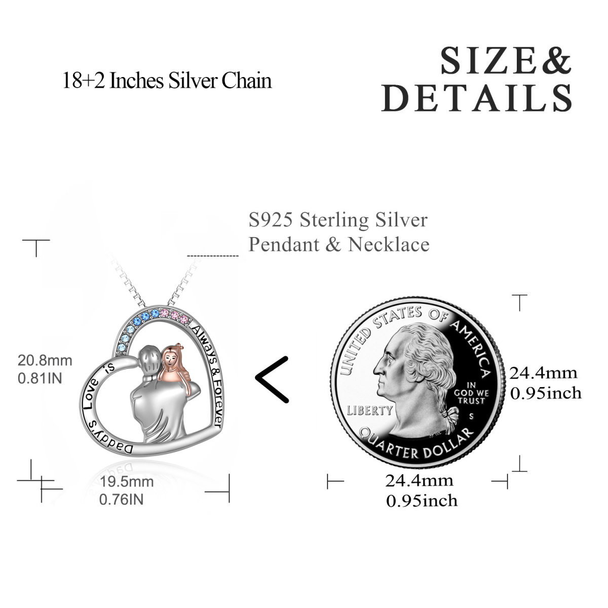Collier en argent sterling avec pendentif en forme de coeur en cristal bicolore pour père et fille avec mot gravé-6