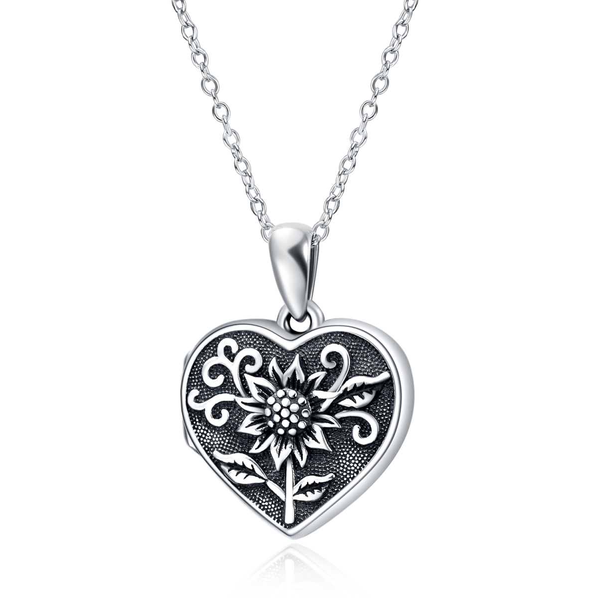 Sterling Silver Sunflower Personalized Photo Locket Necklace-1