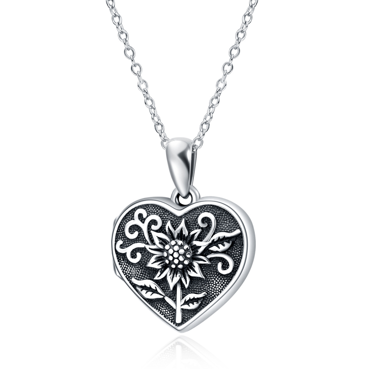 Sterling Silber Sonnenblume personalisierte Foto Medaillon Halskette-1