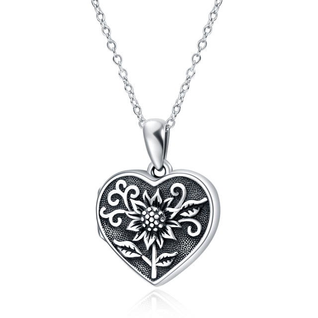 Sterling Silver Sunflower Personalized Photo Locket Necklace-0