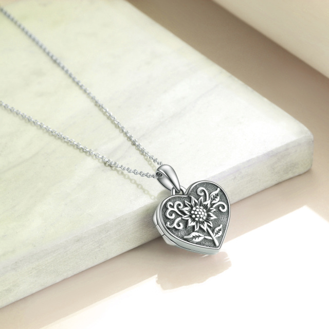 Sterling Silver Sunflower Personalized Photo Locket Necklace-2