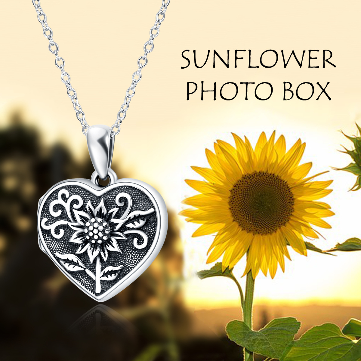 Sterling Silber Sonnenblume personalisierte Foto Medaillon Halskette-6