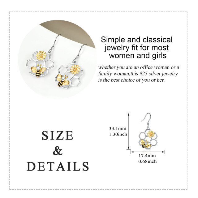 Sterling Silver Tri-tone Round Cubic Zirconia Sunflower Drop Earrings-4