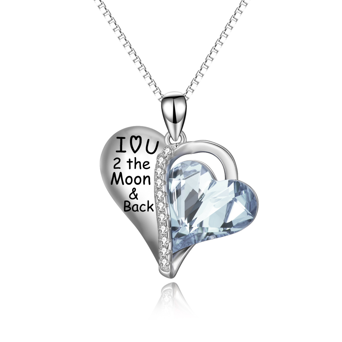Sterling Silver Heart Shaped Crystal Heart Pendant Necklace with Engraved Word-1