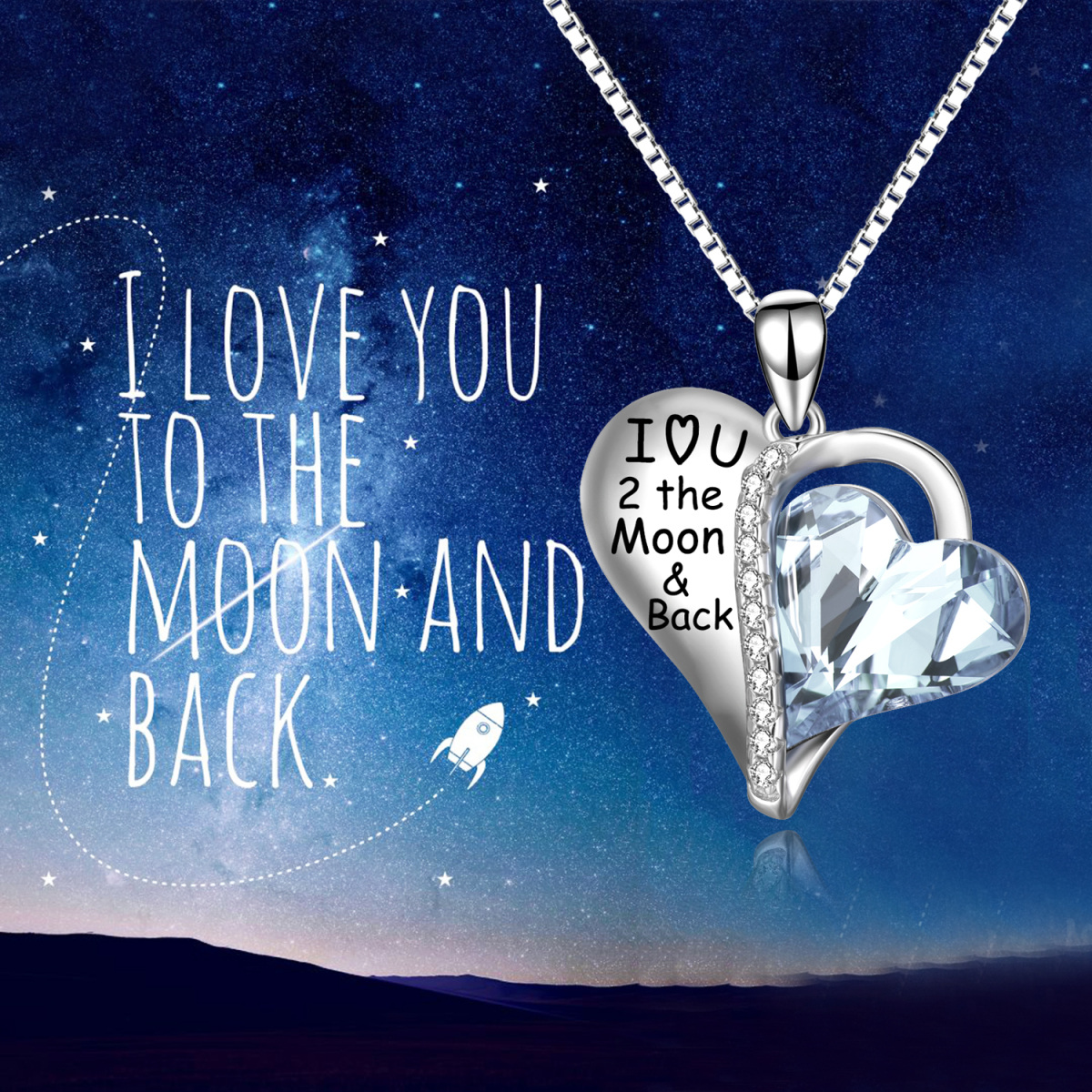 Sterling Silver Heart Shaped Crystal Heart Pendant Necklace with Engraved Word-6