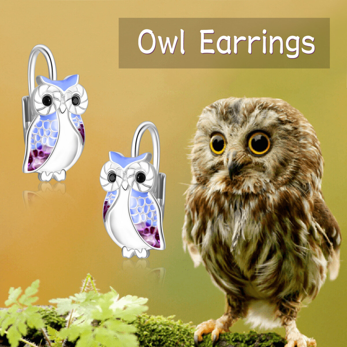 Sterling Silver Owl Lever-back Earrings-6