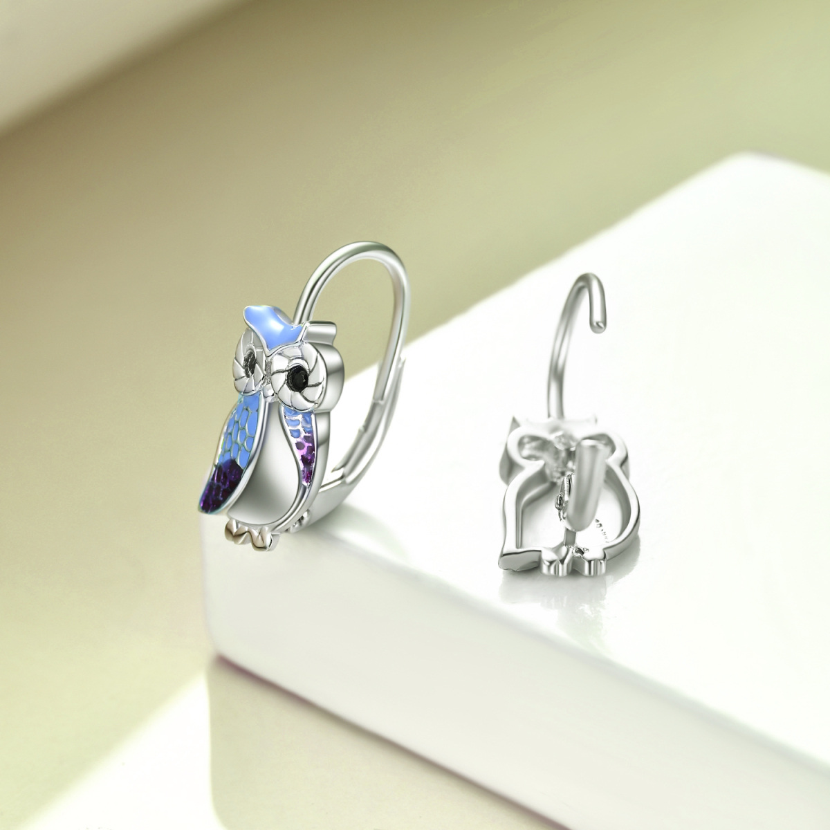 Boucles d'oreilles à levier en argent Sterling Owl-3