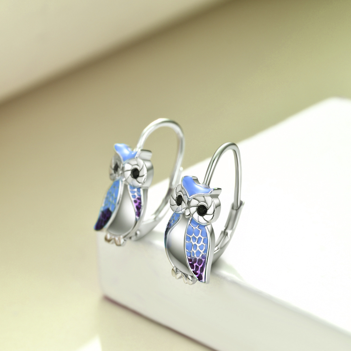 Sterling Silver Owl Lever-back Earrings-4