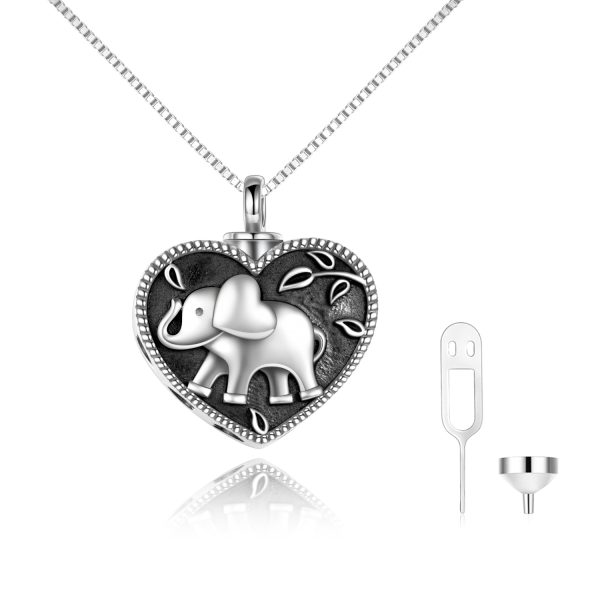Sterling Silver Two-tone Elephant & Heart Urn Necklace for Ashes-1