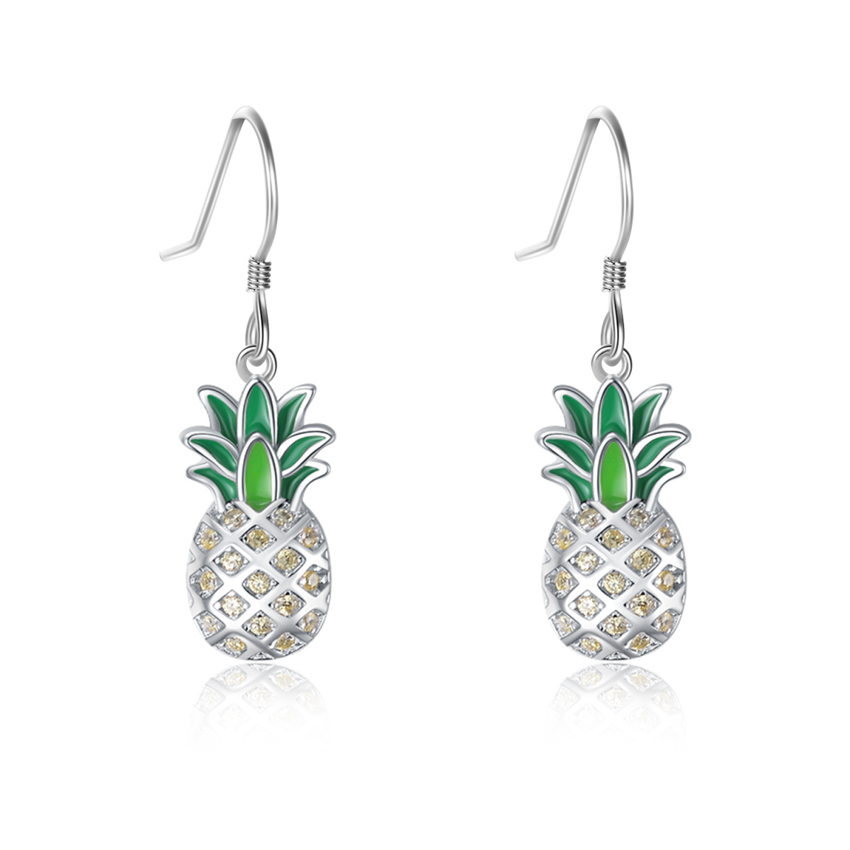 Sterling Silver Circular Shaped Cubic Zirconia Pineapple Drop Earrings-1