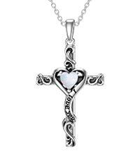 wholesale TOUPOP Birthstone Cross Necklace For Women 925 Sterling Silver Heart Cross Pendant Necklace I Love You Jewelry Anniversary Birthday Christmas Gifts For Her Mom Wife Girlfriend -color_name:10-Opal-October