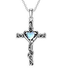 wholesale TOUPOP Birthstone Cross Necklace For Women 925 Sterling Silver Heart Cross Pendant Necklace I Love You Jewelry Anniversary Birthday Christmas Gifts For Her Mom Wife Girlfriend -color_name:06-Moonstone-June