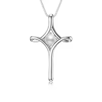 TOUPOP Sterling Silver Birthstone Cross Necklace For Women Fine Jewelry Gifts-color_name:06-Pearl-June