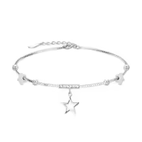 TOUPOP Sterling Silver Ankle Bracelets For Women Adjustable Anklet Elegant Foot Jewelry-style_name:star with Beads