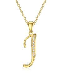 TOUPOP 14K Gold Moissanite Initial Letter Pendant Necklace-style_name:J