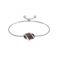 TOUPOP 925 Sterling Silver Gemstone Link Bracelet Adjustable Fine Jewelry-color_name:A-Black Opal