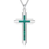 wholesale Cross Necklace For Men Women 925 Sterling Silver Celtic/crucifix/nail/fish Hook Cross Pendant With Stainless Steel Chain Faith Jewelry Gift For Father Son Brother Husband -color_name:K02-Malachite Cross