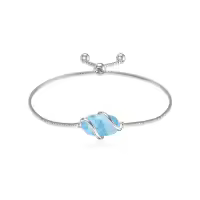 TOUPOP 925 Sterling Silver Gemstone Link Bracelet Adjustable Fine Jewelry-color_name:A-Larimar