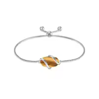 TOUPOP 925 Sterling Silver Gemstone Link Bracelet Adjustable Fine Jewelry-color_name:A-Tiger Eye Stone