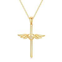 TOUPOP 14K Gold Opal Turquoise Cross Pendant Necklace-style_name:Angle Wings Cross