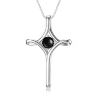 TOUPOP Sterling Silver Birthstone Cross Necklace For Women Fine Jewelry Gifts-color_name:Black Onyx