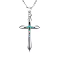 TOUPOP Sterling Silver Cross Pendant Necklace For Women Men Religious Gift-style_name:Abalone Shell Cross Necklace 2