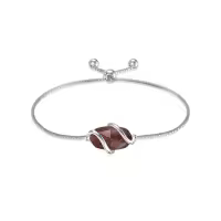 TOUPOP 925 Sterling Silver Gemstone Link Bracelet Adjustable Fine Jewelry-color_name:A-Golden Sand Stone