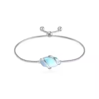 TOUPOP 925 Sterling Silver Gemstone Link Bracelet Adjustable Fine Jewelry-color_name:A-Moonstone-June
