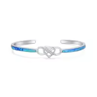 TOUPOP Sterling Silver Opal Cuff Bangle Bracelet For Women-style_name:9-Infinity Heart Bracelet