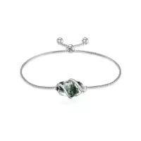 TOUPOP 925 Sterling Silver Gemstone Link Bracelet Adjustable Fine Jewelry-color_name:A-Moss Agate