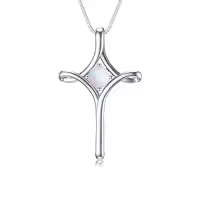 TOUPOP Sterling Silver Birthstone Cross Necklace For Women Fine Jewelry Gifts-color_name:10-Opal-October