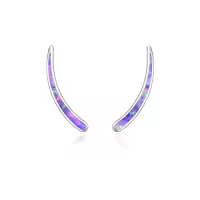 TOUPOP Sterling Silver Created Opal Ear Climbers Crawler Earrings-style_name:1-Created Purple opal ear climber