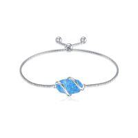 wholesale Bracelet For Women 925 Sterling Silver Dainty Simple Gemstone Link Bracelet Fine Jewelry Birthday Christmas Gifts For Women Her Mom (fully Adjustable To 9 Inches) -color_name:A-Blue Opal