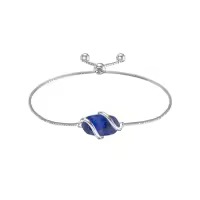 TOUPOP 925 Sterling Silver Gemstone Link Bracelet Adjustable Fine Jewelry-color_name:A-Lapis Lazuli