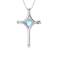 TOUPOP Sterling Silver Birthstone Cross Necklace For Women Fine Jewelry Gifts-color_name:06-Moonstone-June
