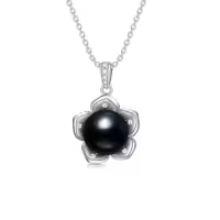 TOUPOP Sterling Silver Black Freshwater Pearl Rose Flower Pendant Necklace-style_name:Flower- Black Pearl