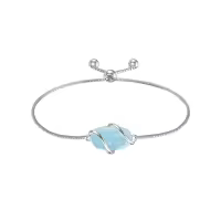 TOUPOP 925 Sterling Silver Gemstone Link Bracelet Adjustable Fine Jewelry-color_name:A-Aquamarine-March