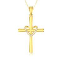 TOUPOP 14K Gold Necklace Women Infinity Heart Rose Sunflower Celtic Cross Pendant-style_name:Heart Cross Necklace-A