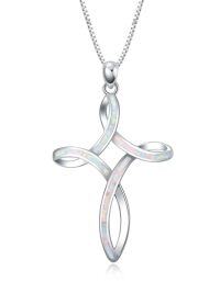 wholesale TOUPOP Opal Cross Necklace For Women, 925 Sterling Silver Cross Pendant Necklaces Celtic Knot Blue White Opal Jewelry Confirmation Gifts For Women Her Wife Mom Daughter Birthday Christmas Gift -color_name:White Cross