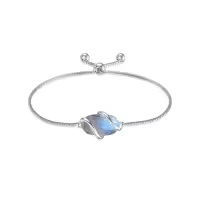 TOUPOP 925 Sterling Silver Gemstone Link Bracelet Adjustable Fine Jewelry-color_name:A-Labradorite