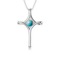 TOUPOP Sterling Silver Birthstone Cross Necklace For Women Fine Jewelry Gifts-color_name:12-Turquoise-December