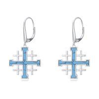 wholesale Turquoise Cross Earrings For Women Sterling Silver Turquoise Dangle Earrings Cross Jewelry Christmas Gifts For Women Mom Her -style_name:Jerusalem