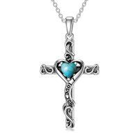 wholesale TOUPOP Birthstone Cross Necklace For Women 925 Sterling Silver Heart Cross Pendant Necklace I Love You Jewelry Anniversary Birthday Christmas Gifts For Her Mom Wife Girlfriend -color_name:12-Turquoise-December