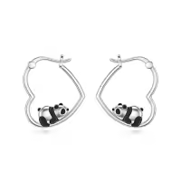 TOUPOP Sterling Silver Animal Heart Hoop Earrings Panda Bunny Fox Black Cat Corgi-style_name:01-Panda