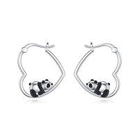 wholesale TOUPOP Sterling Silver Animal Heart Hoop Earrings Panda/bunny/fox/black Cat/corgi Earrings For Women Cute Christmas Birthday Jewelry Gifts -style_name:01-Panda
