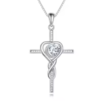 TOUPOP Sterling Silver Birthstone Cross Necklace Heart Infinity Jewelry Gifts-color_name:04-April-Synthetic Diamond