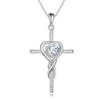 wholesale TOUPOP Birthstone Cross Necklace 925 Sterling Silver Heart Cross Necklace Love Infinity Jewelry Birthday Christmas Gifts For Women Her Girlfriend Wife -color_name:04-April-Synthetic Diamond