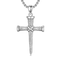 TOUPOP 925 Sterling Silver Cross Pendant Necklace For Men Gifts-style_name:B03 Nail Cross I