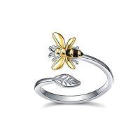 wholesale TOUPOP 925 Sterling Silver Rings For Women Bee Hummingbird Butterfly Ladybug Dragonfly Owl Open Rings For Teens Birthday -style_name:1-Bee